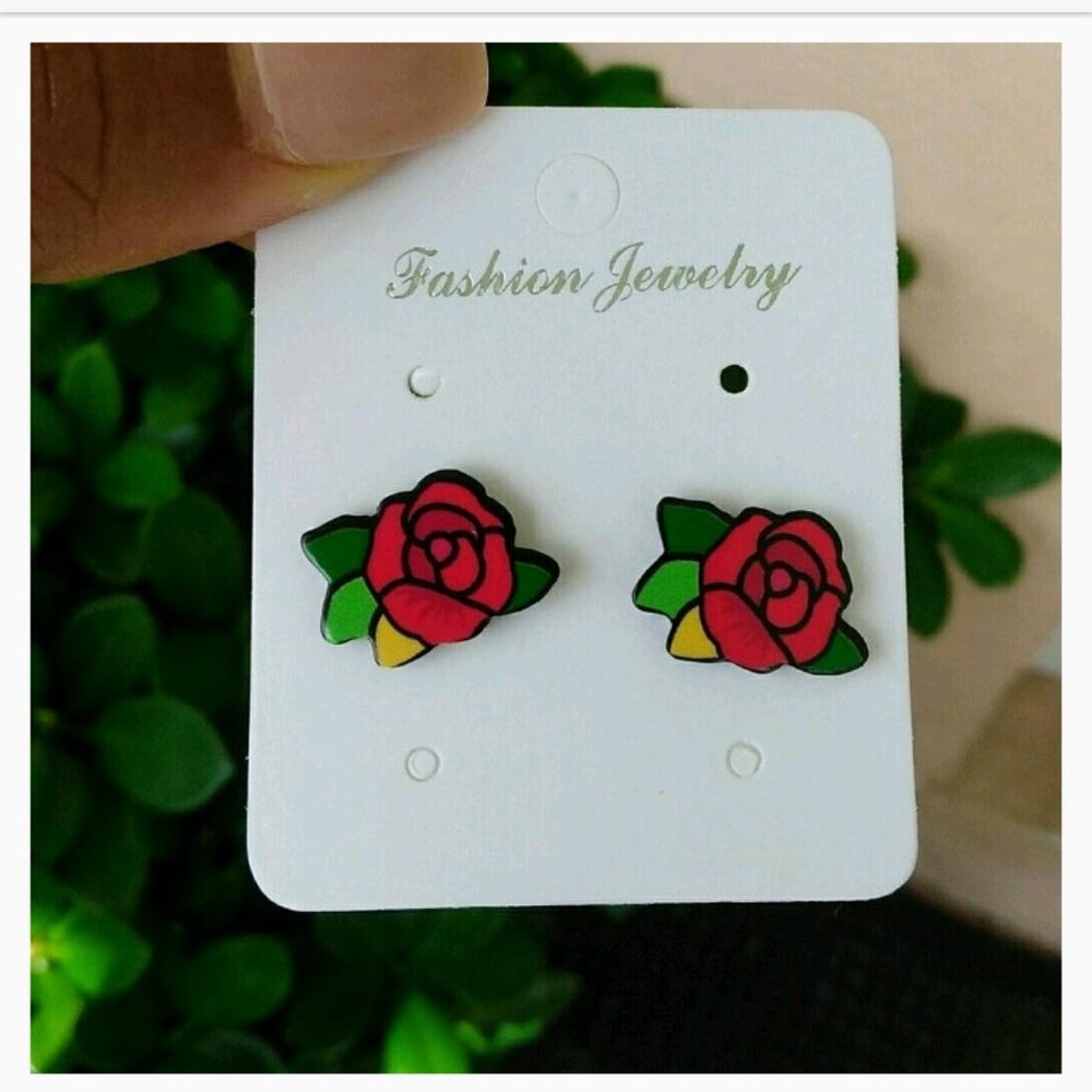 Trendy Rose Stud Earrings 1cm*0.5cm women Girl - Picture 3 of 6